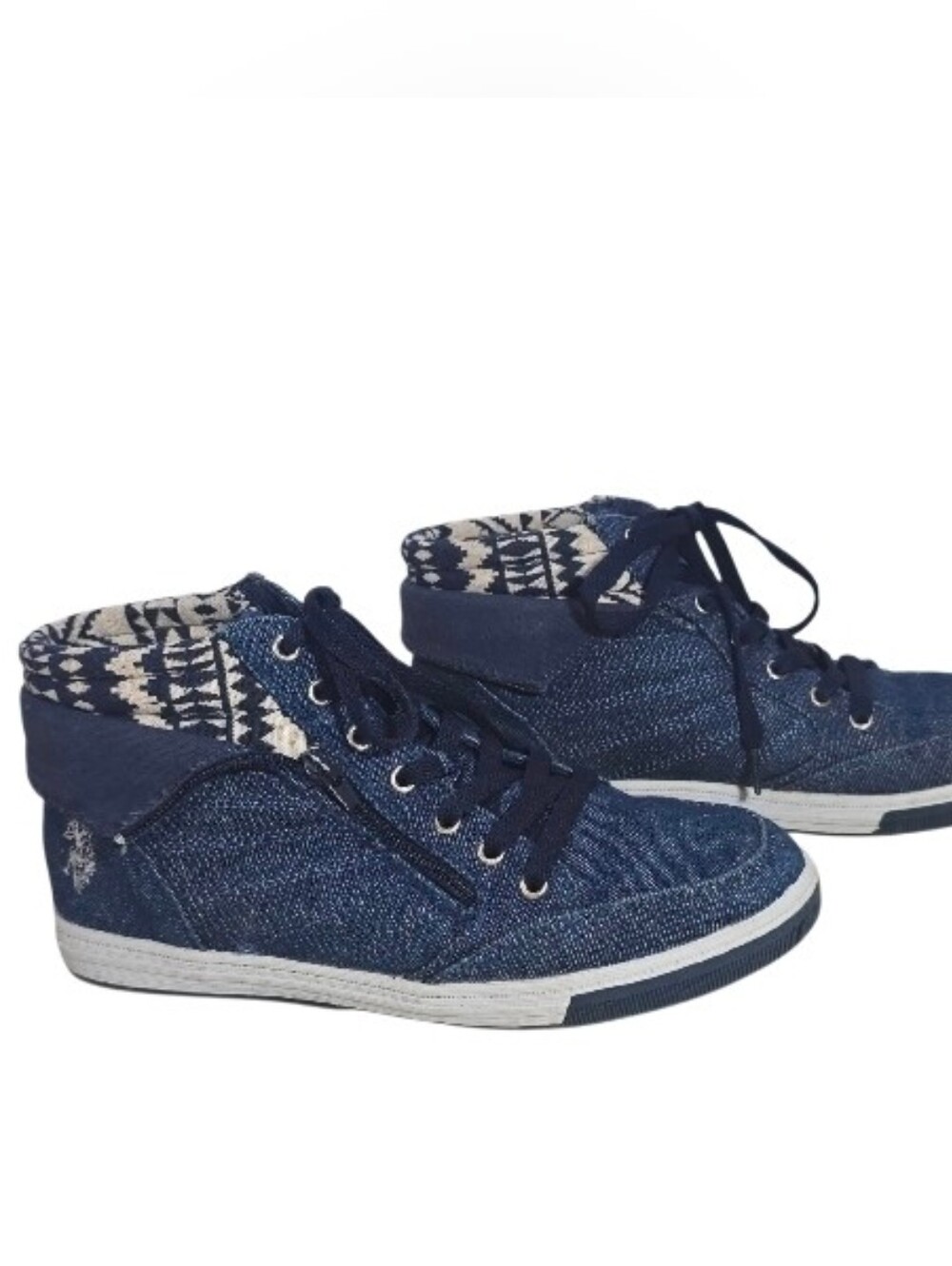 US Polo Assn Denim Blue Womens Size 7.5 Shoes Zip High Top Sneakers Boots Y2K